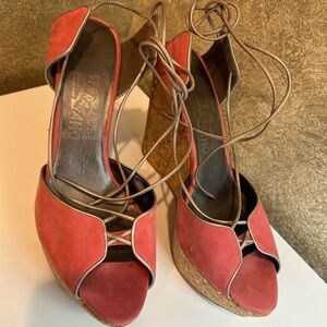 Salvatore Ferragamo Red Wedge Sandals